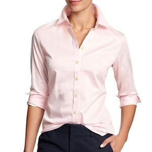 Banana Republic Women’s Button Up Pink Non Iron Fitted Dress Shirt- Size 0